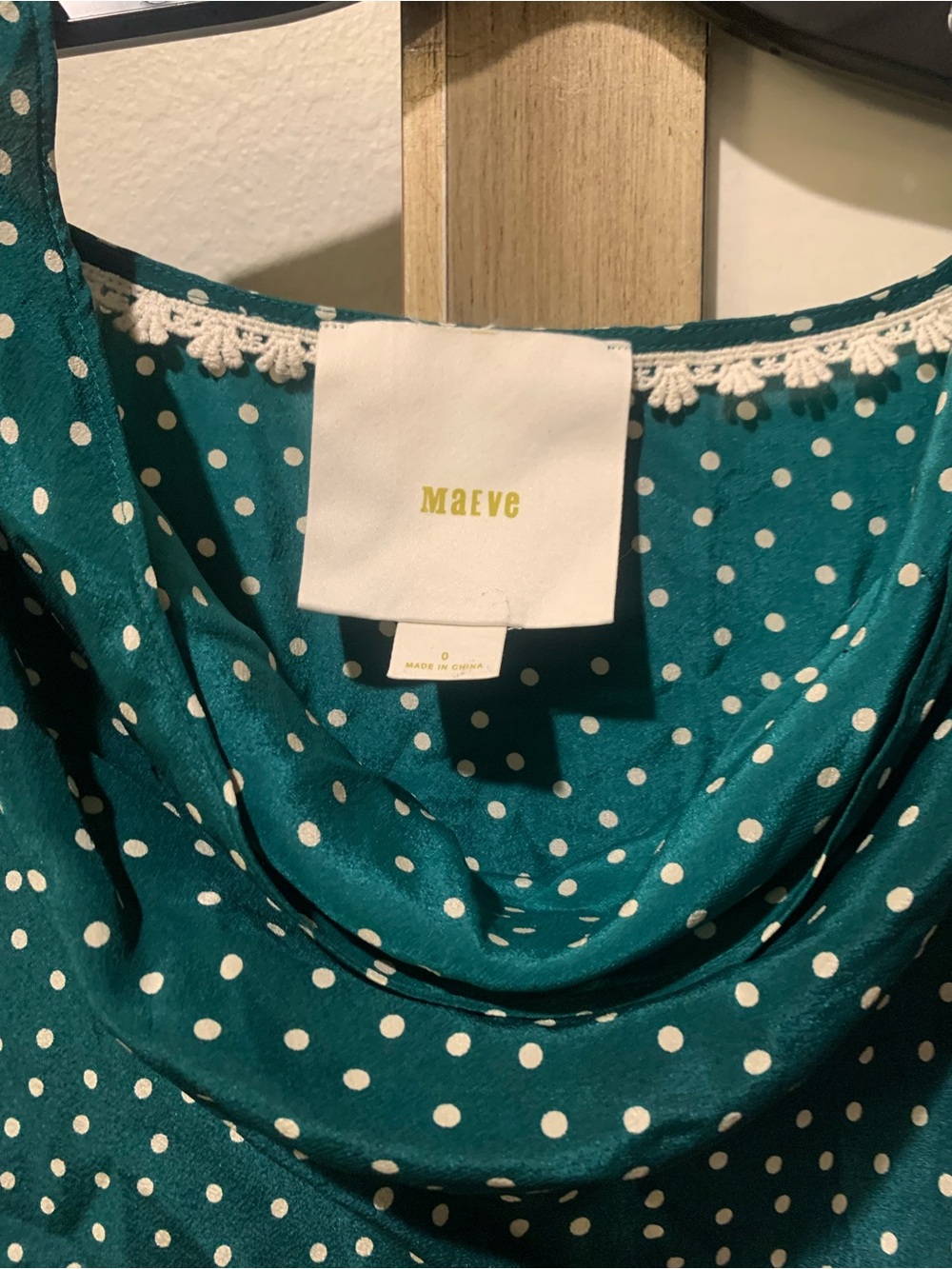 Anthropologie/ Maeve Teal 100% Silk Polka Dot Ruched Cowl Neck Blouse - Picture 8 of 10